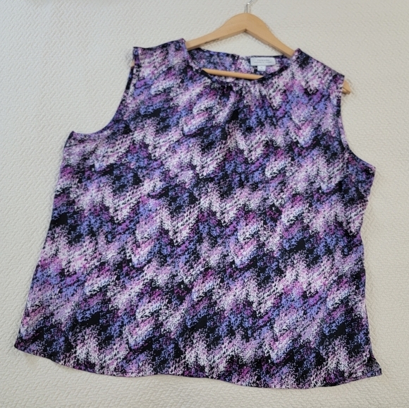 Tahari Sleeveless Blouse Purple Lavender Top Casual Career Pleated - Picture 8 of 13